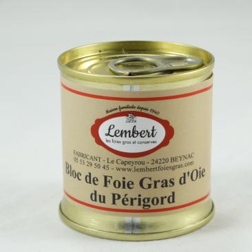 Bloc de foie gras d’oie du Périgord en boîte – fabrication artisanale Maison Lembert