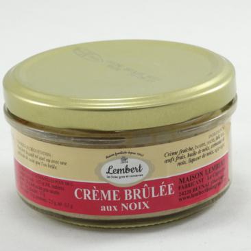 Crème brûlée aux noix en bocal – Dessert artisanal du Périgord Crème brûlée aux noix du Périgord en bocal en verre dessert artisanal Maison Lembert