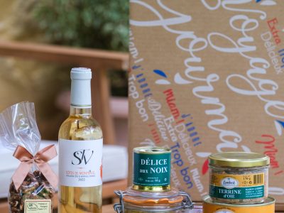 Quel vin avec le foie gras ? Coffret Les Essentiels du Périgord XL avec foie gras de canard, terrine artisanale, gésiers de canard, noix grillées et vin Saint-Vivien Côtes de Montravel.