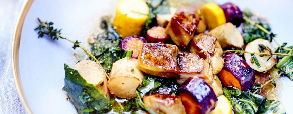 Eclats de foie gras poêlé accompagné de légumes au miel, idée de légume avec le foie gras poêlé