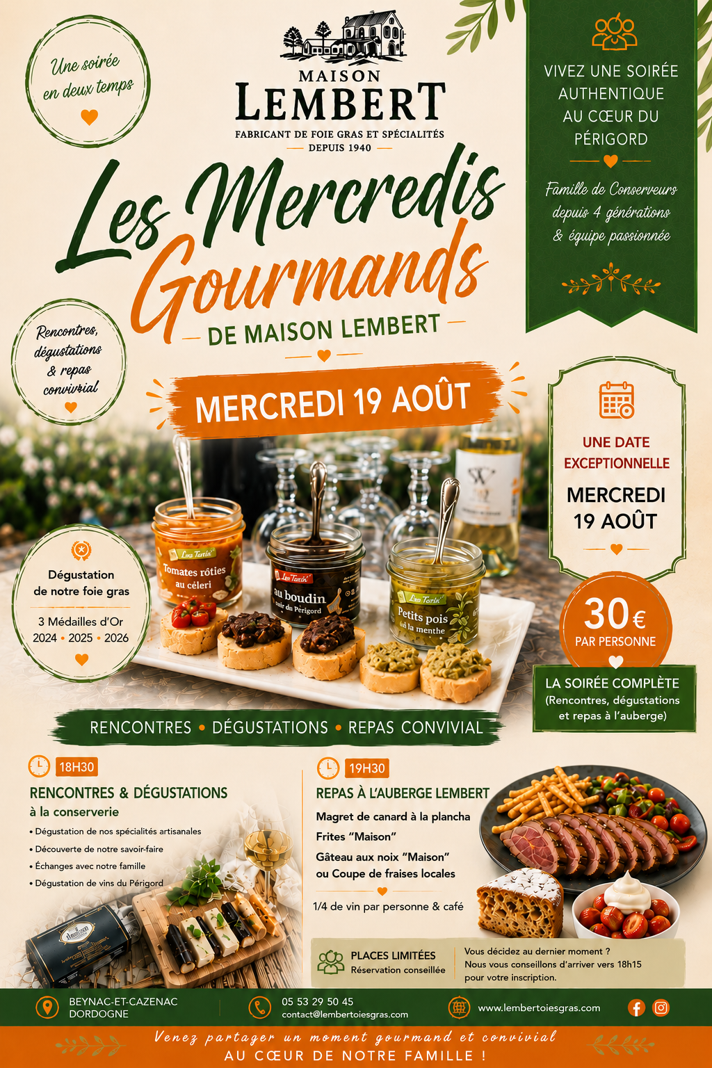 Affiche du dernier Mercredi Gourmand à Beynac le 19 août 2026 chez Maison Lembert.